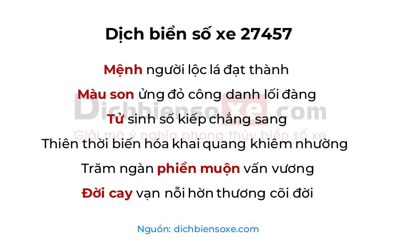 Dịch thơ biển số 27457