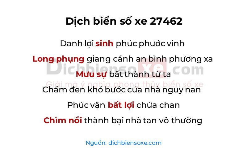 Dịch thơ biển số 27462