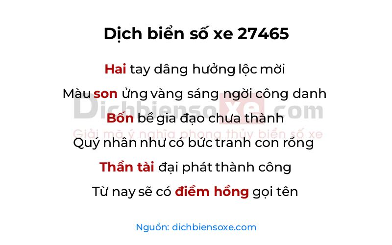 Dịch thơ biển số 27465