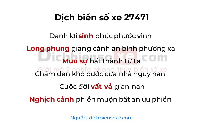 Dịch thơ biển số 27471
