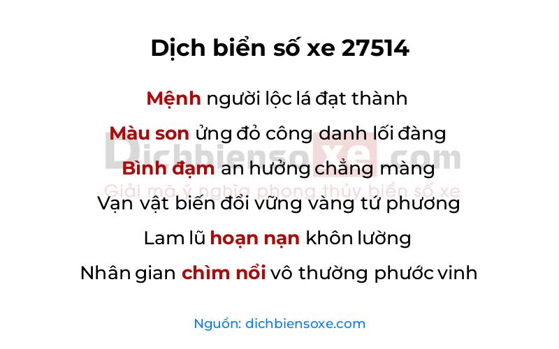 Dịch thơ biển số 27514