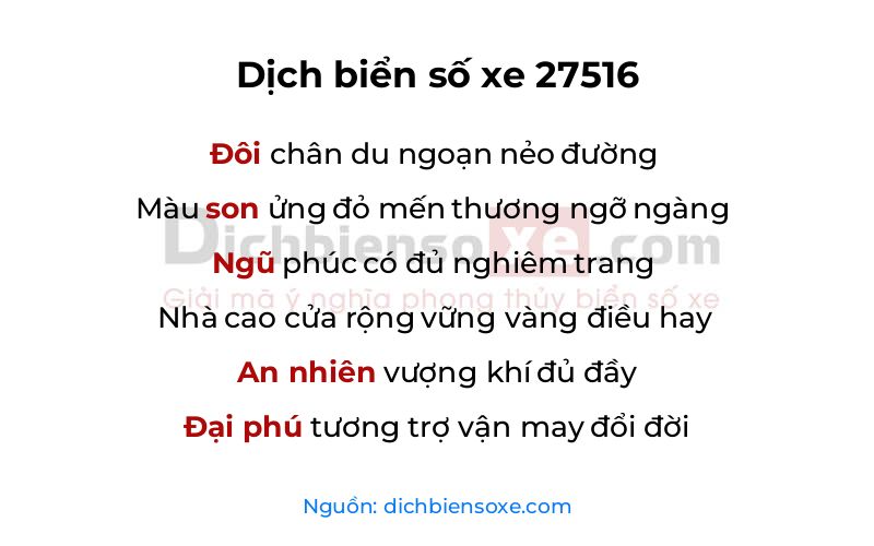 Dịch thơ biển số 27516