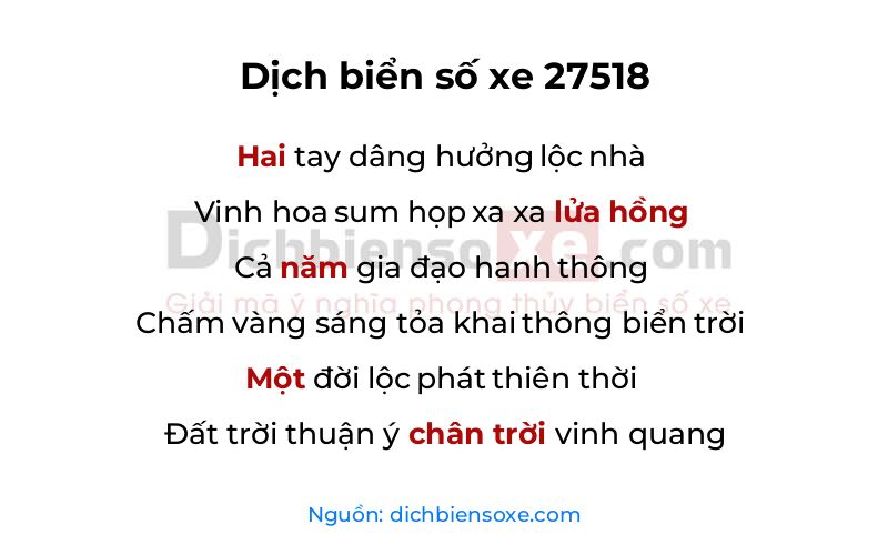 Dịch thơ biển số 27518