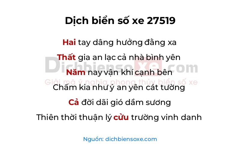 Dịch thơ biển số 27519