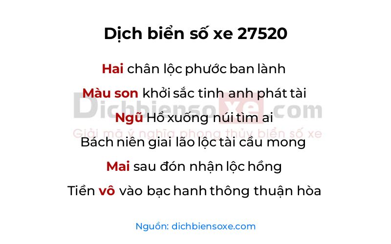 Dịch thơ biển số 27520