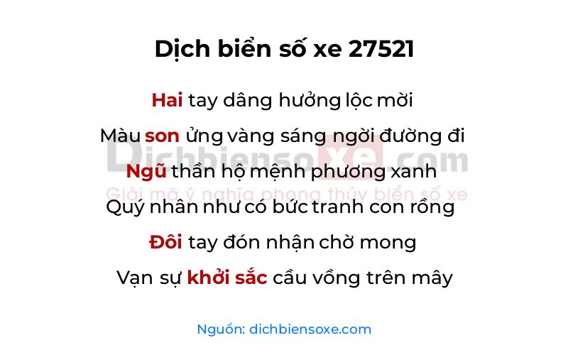 Dịch thơ biển số 27521