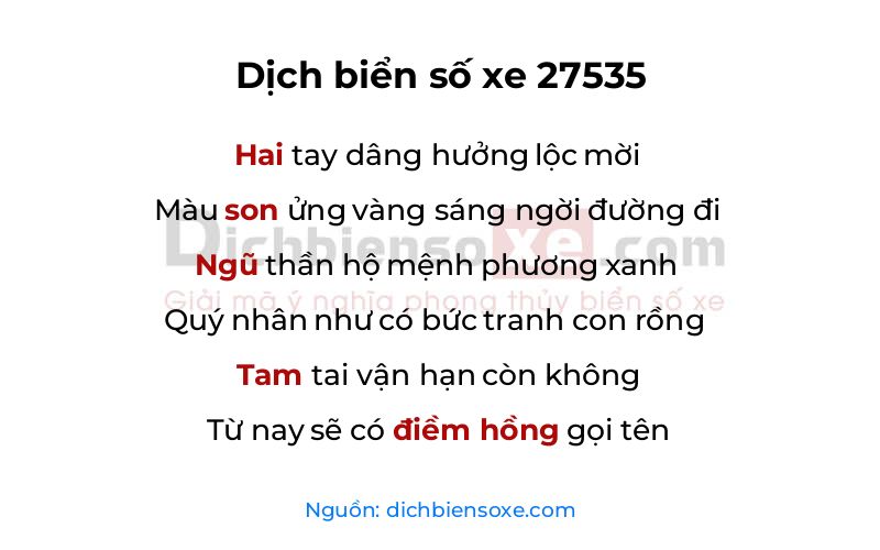 Dịch thơ biển số 27535