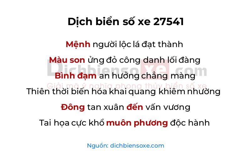 Dịch thơ biển số 27541