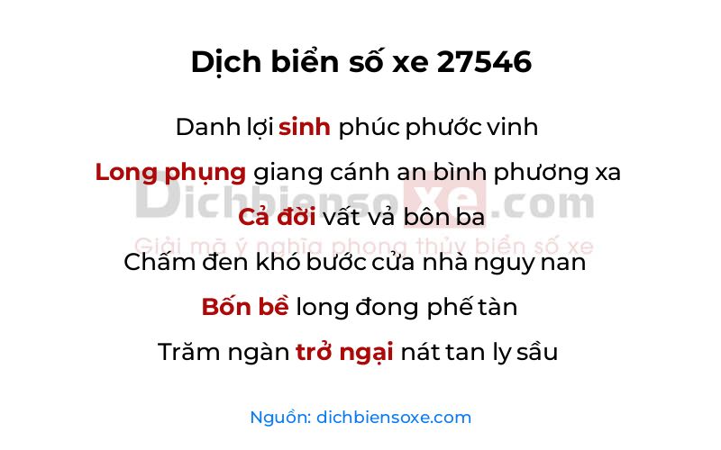 Dịch thơ biển số 27546