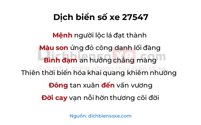 Dịch thơ biển số 27547