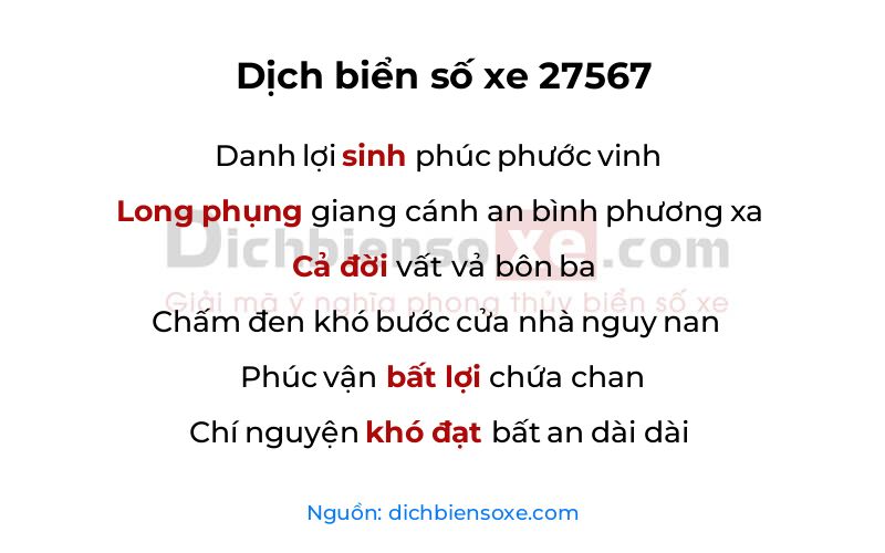 Dịch thơ biển số 27567