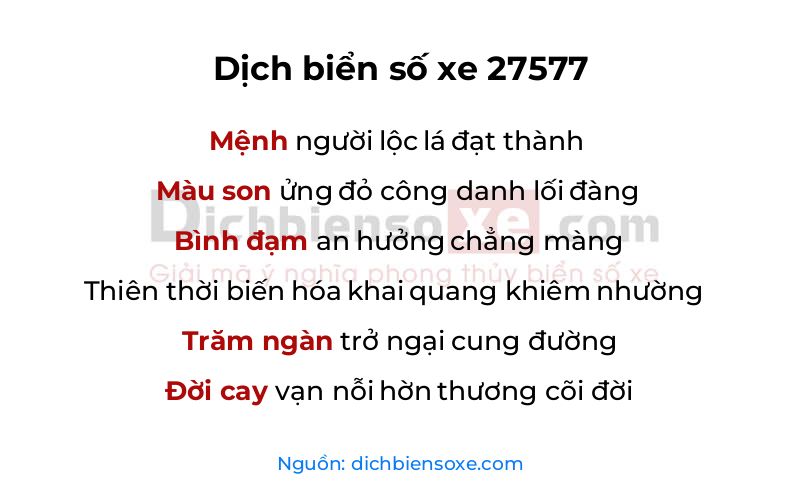Dịch thơ biển số 27577
