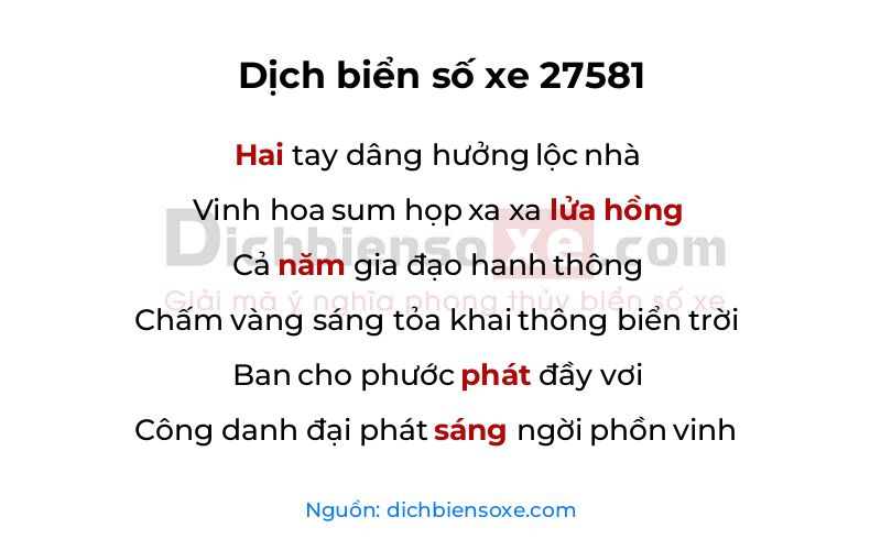 Dịch thơ biển số 27581