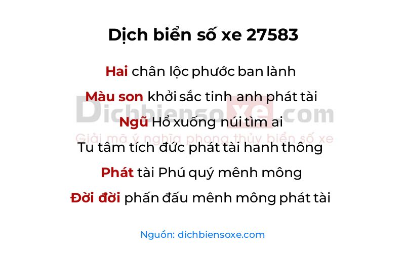 Dịch thơ biển số 27583