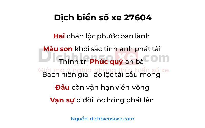 Dịch thơ biển số 27604