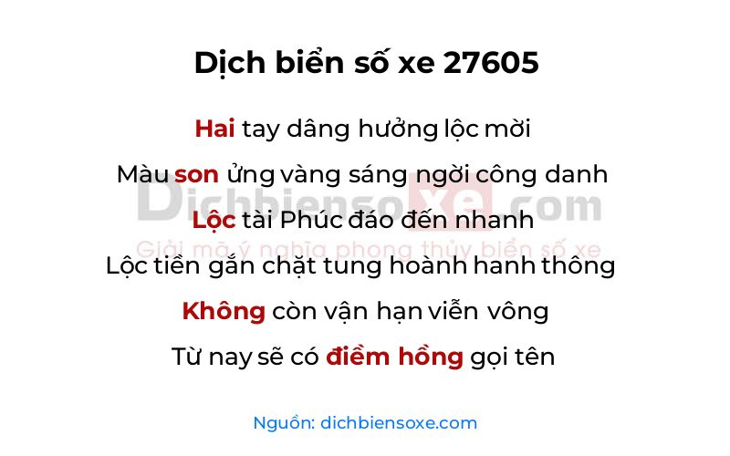 Dịch thơ biển số 27605