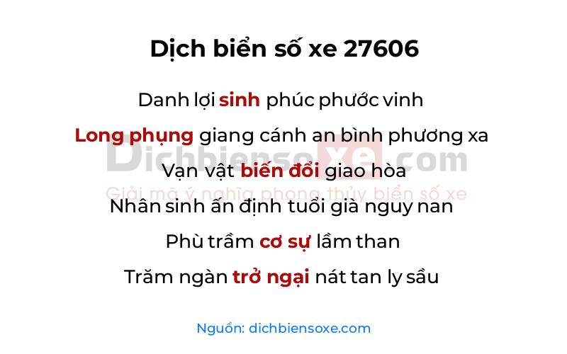Dịch thơ biển số 27606