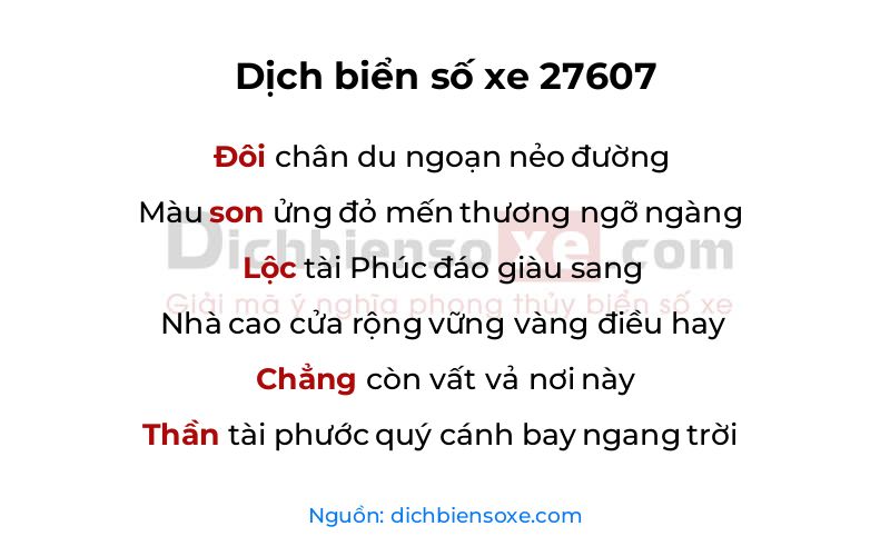 Dịch thơ biển số 27607