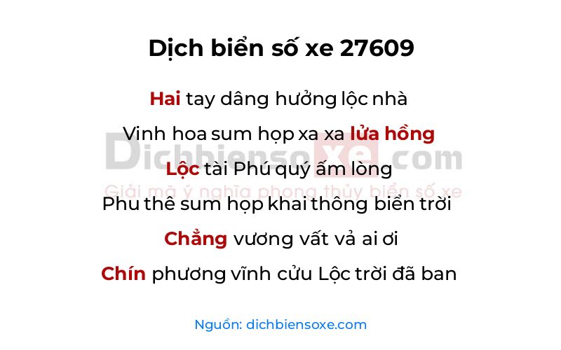 Dịch thơ biển số 27609