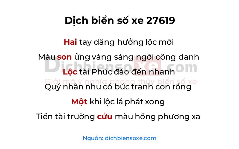 Dịch thơ biển số 27619