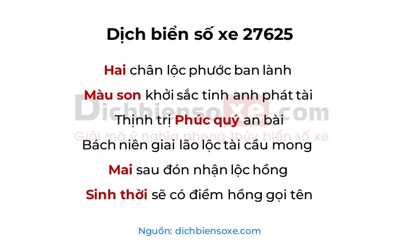 Dịch thơ biển số 27625