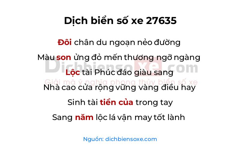 Dịch thơ biển số 27635