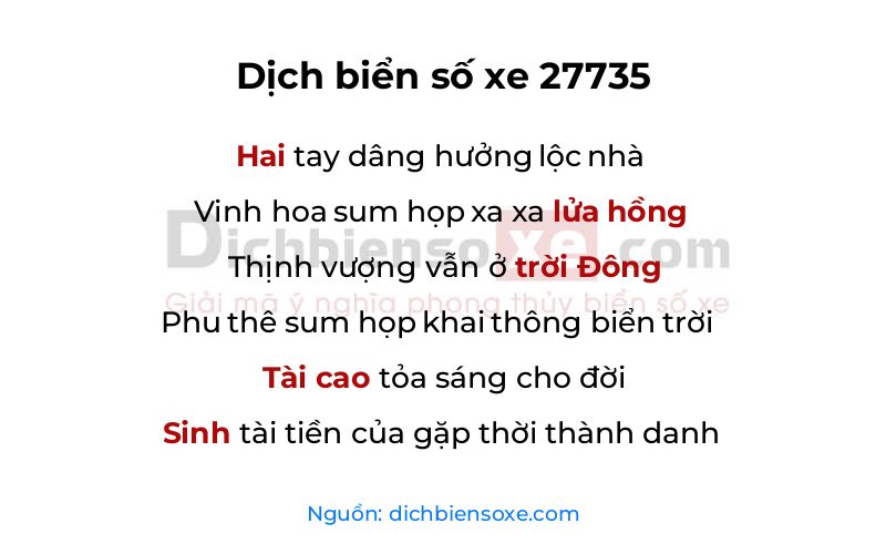 Dịch thơ biển số 27735