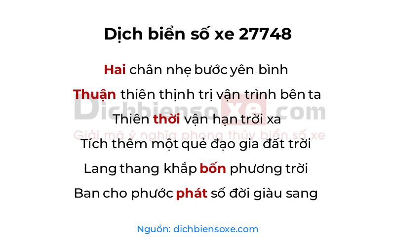 Dịch thơ biển số 27748