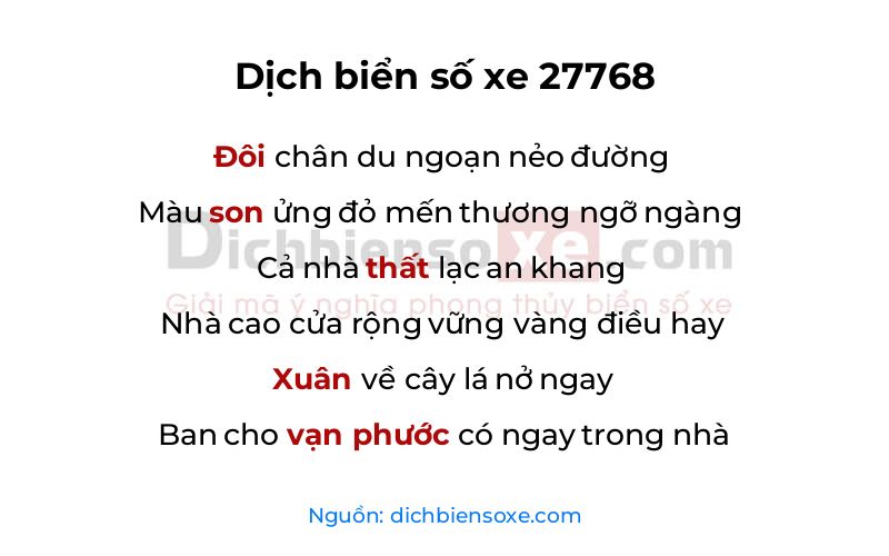 Dịch thơ biển số 27768