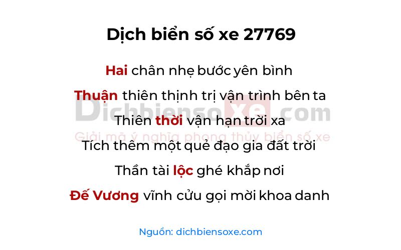 Dịch thơ biển số 27769