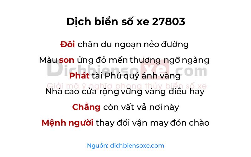 Dịch thơ biển số 27803