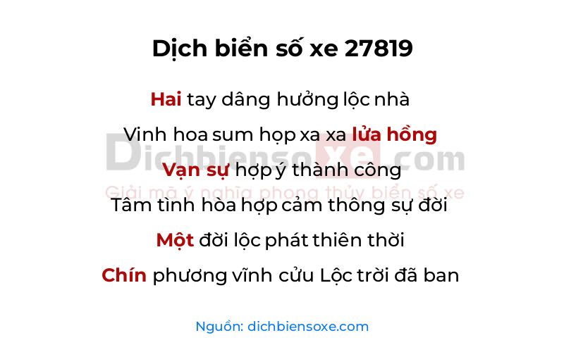 Dịch thơ biển số 27819
