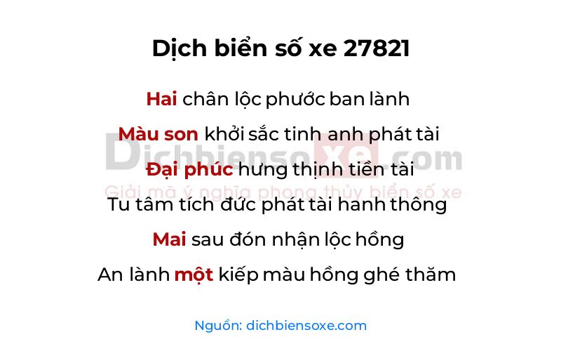 Dịch thơ biển số 27821