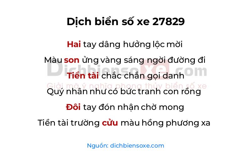 Dịch thơ biển số 27829