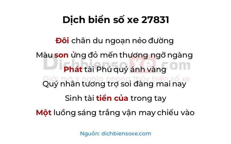 Dịch thơ biển số 27831