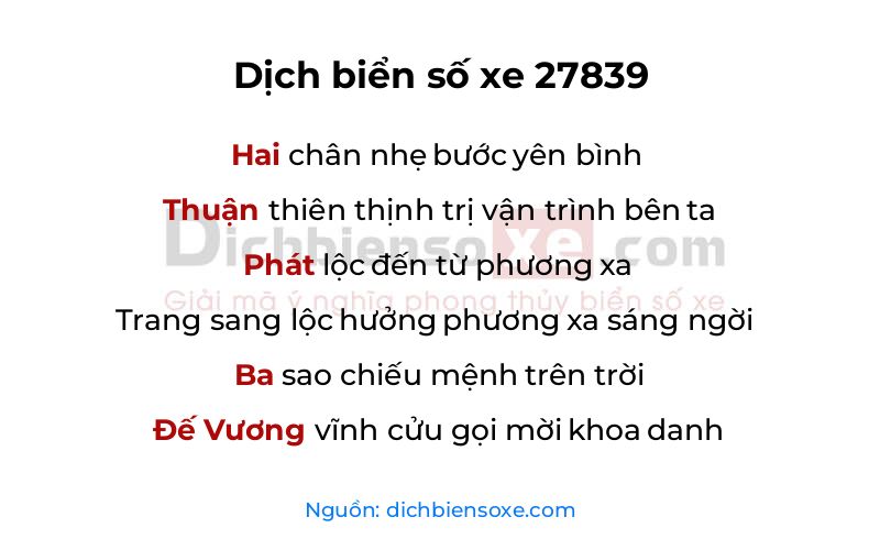 Dịch thơ biển số 27839