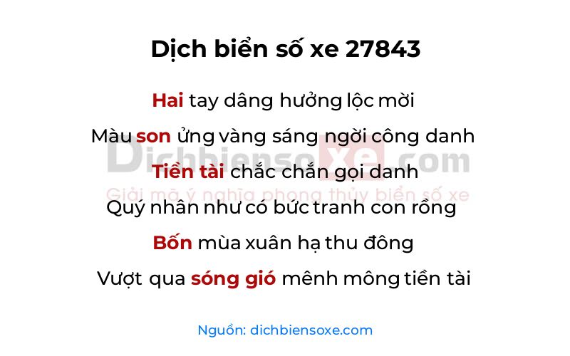 Dịch thơ biển số 27843