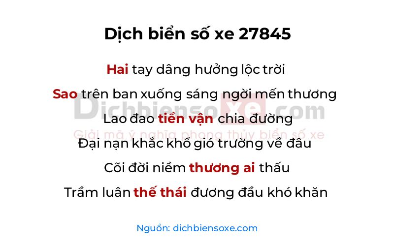 Dịch thơ biển số 27845