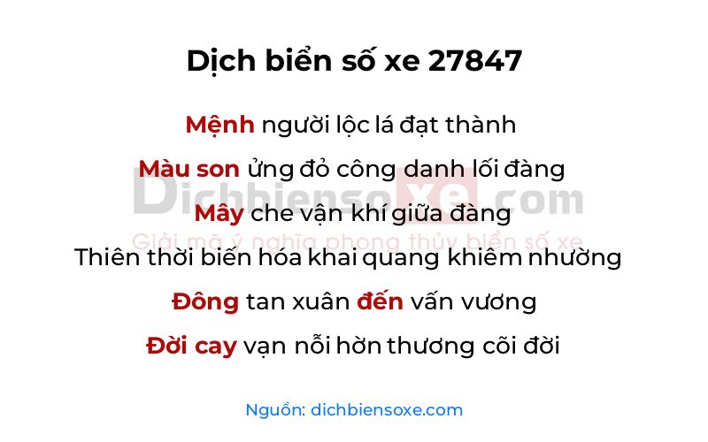 Dịch thơ biển số 27847