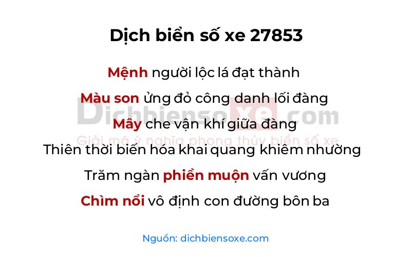 Dịch thơ biển số 27853