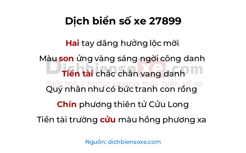 Dịch thơ biển số 27899