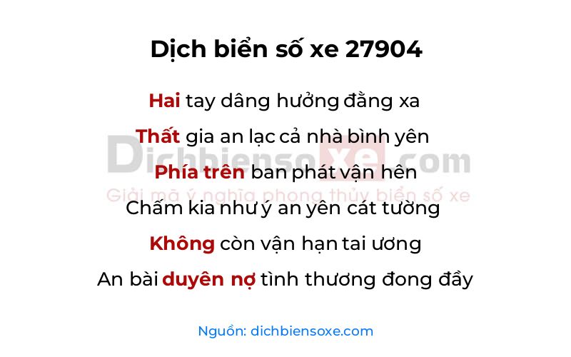 Dịch thơ biển số 27904