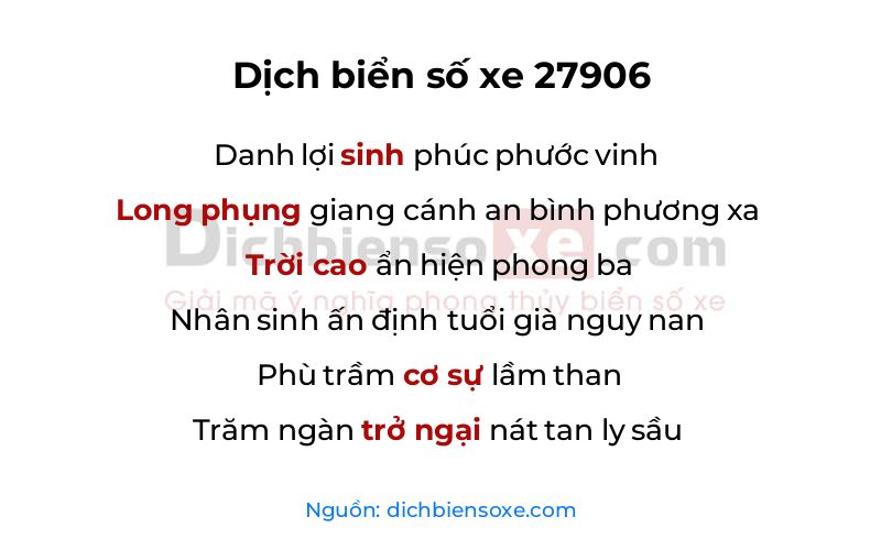 Dịch thơ biển số 27906