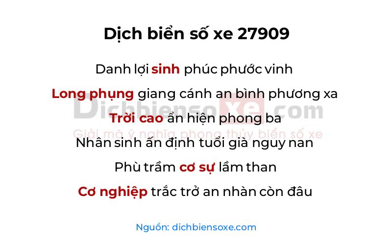 Dịch thơ biển số 27909