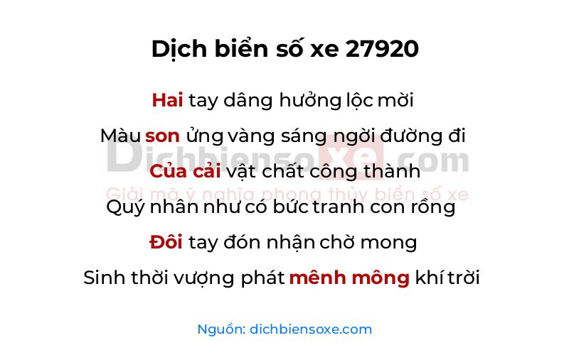 Dịch thơ biển số 27920