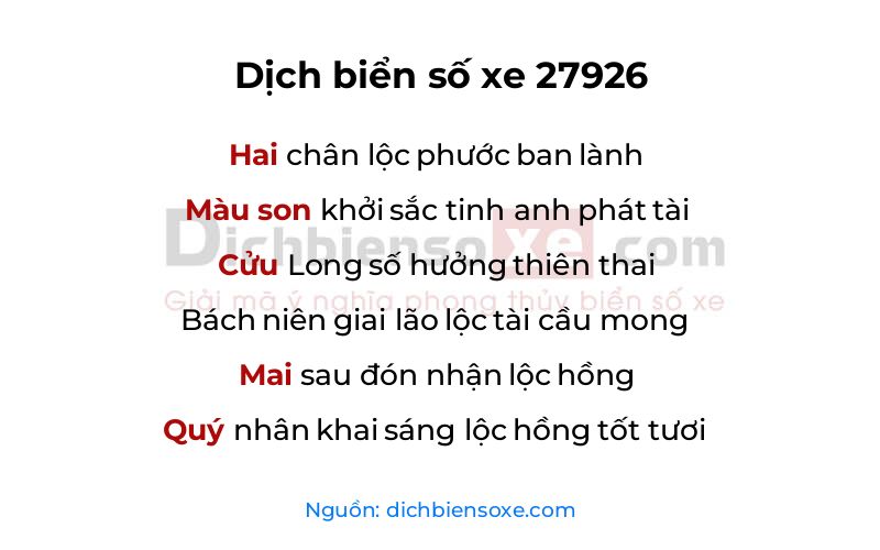 Dịch thơ biển số 27926