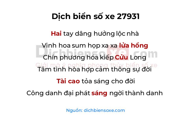 Dịch thơ biển số 27931