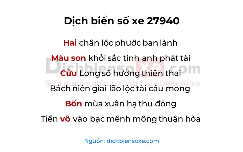 Dịch thơ biển số 27940