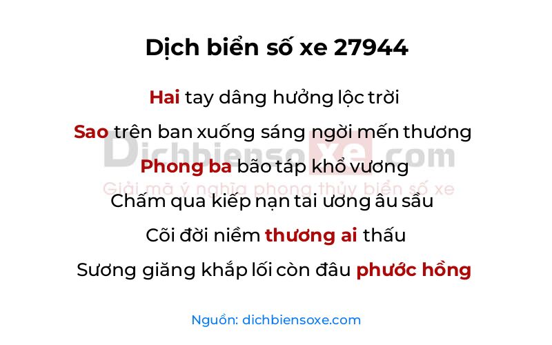 Dịch thơ biển số 27944
