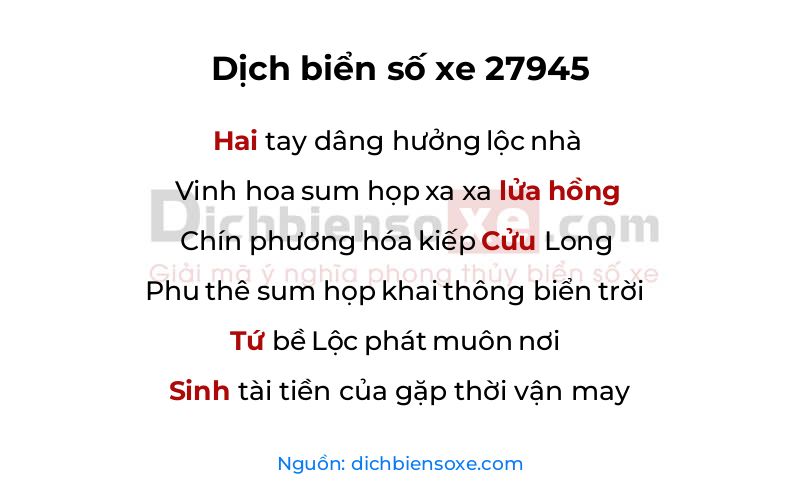 Dịch thơ biển số 27945